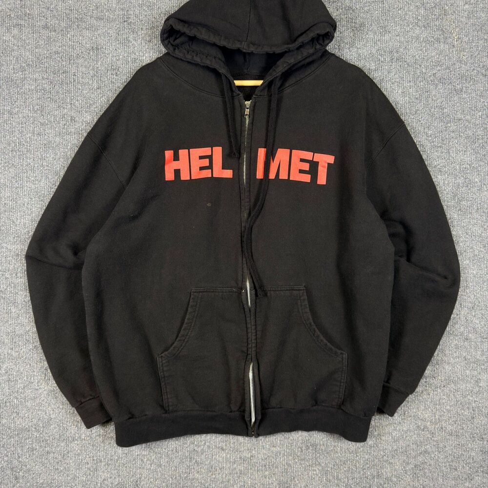 Helmet Band Men's Full Zip Hoodie Black Graphic Rock Metal Merch XL